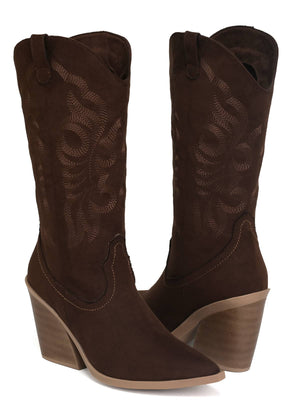 6966 BOTA VAQUERA BORDADA MARRON