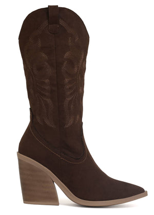 6966 BOTA VAQUERA BORDADA MARRON