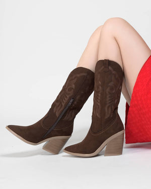 6966 BOTA VAQUERA BORDADA MARRON
