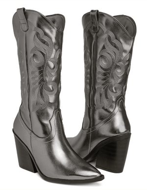 6966 BOTA ALTA BORDADA COLOR ACERO
