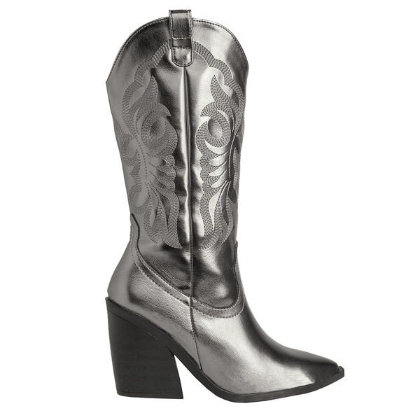 6966 BOTA ALTA BORDADA COLOR ACERO
